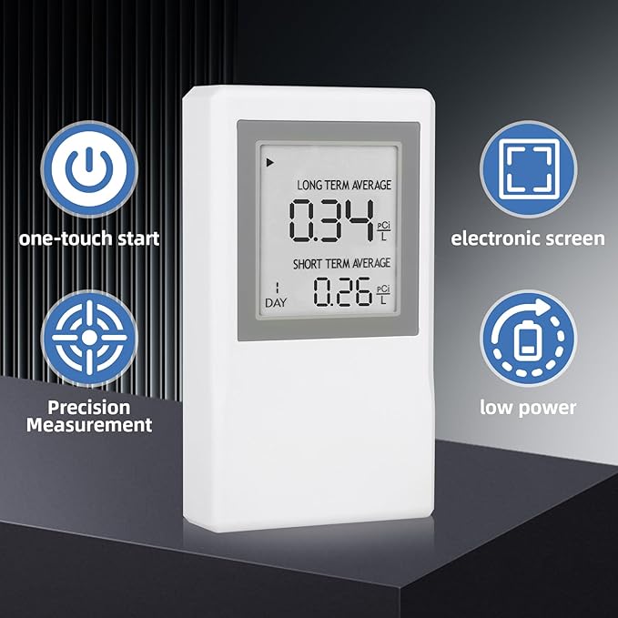 Radon Detector for Home with ±0.1 pCi/L Precision,Radon Meter,Real-Time Air Quality Monitoring,Long-Term & Short-Term Data,Portable Design & Extended Battery Life,Radon Detector for Home Basement