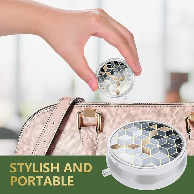 Nipichsha Pill Box, Small Pill Case for Purse & Pocket, Cute Travel Medicine Organizer, Portable Medicine Container Holder to Hold Vitamins, Medication, Fish Oil & Supplements, Gold Diamond