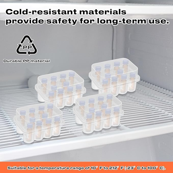 4-Pack Peptide Case for Fridge, Peptide Storage Case for 3 ml Bottles, 10-Slot Insulin & Peptide Holder Each, 40 Slots Total, Semi-Transparent Vial Storage Case for Diabetic Care