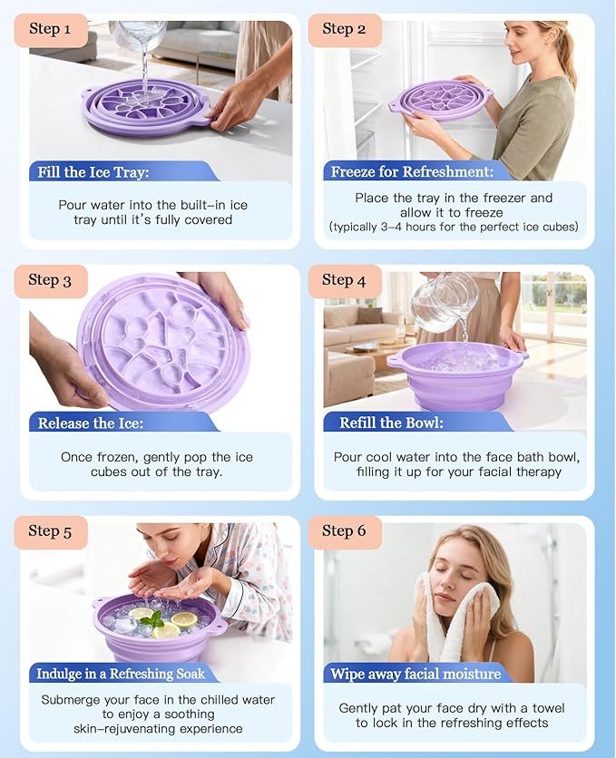 Face Bowl for Ice with Built-in Ice Tray, Collapsible Silicone Facial Ice Bath Bowl for Cold Plunge Therapy, Skin Tightening & Acne Relief, Ideal for Home Use