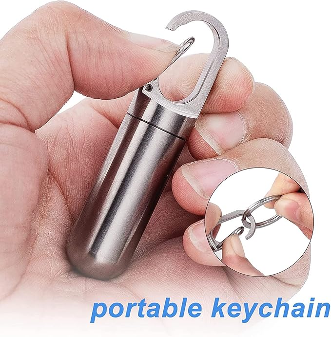 Keychain Waterproof Locking Pill Holder, Titanium Pill Container, Daily Pill Organizer Portable Travel Pill Case Box, Airtight Pill Storage Bottle for Purse Pocket Outdoor Camping