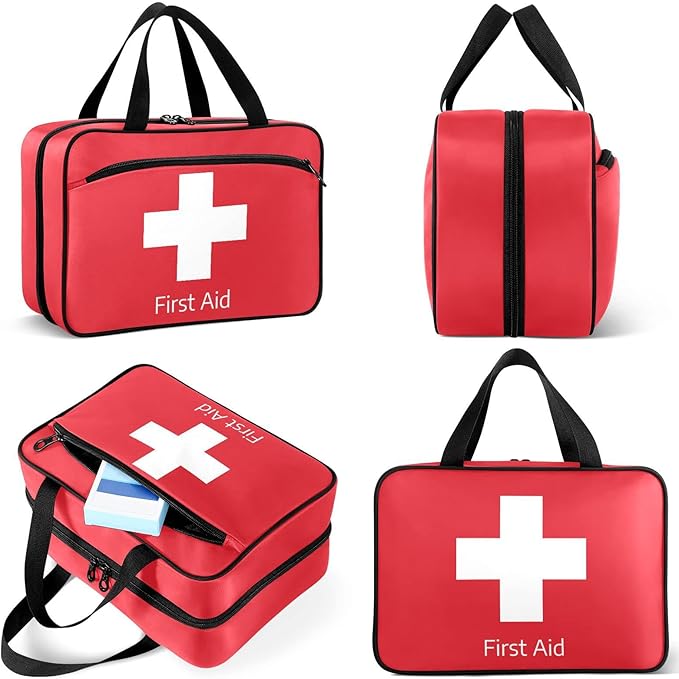 Naanle Pill Organizer Bag Travel Pill Bottle Medicine Organizer Home Storage Medication Bag for Vitamin Supplements, White Cross Red Empty First Aid Bag for Car Camping, 1.0 Count
