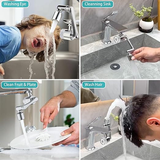 AIDUCHO 1080° Rotating Faucet Extender & Water Filter, 2-Spray Mode Aerator with Robotic Arm, Universal 3-Size Fit, Removes Chlorine & Impurities for Skin Care & Kitchen