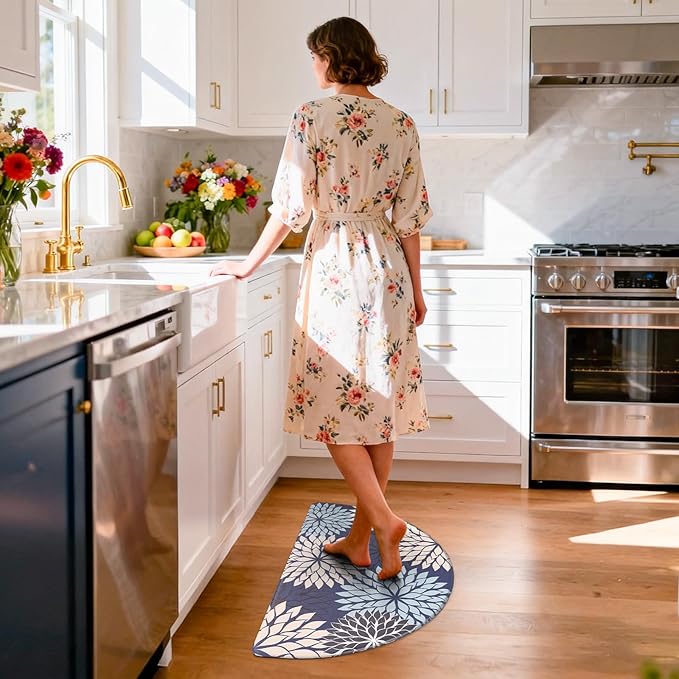 PVC Anti-Fatigue Semi Circle Kitchen Mats, Non-Slip Kitchen Rugs, Comfort Standing Runner Rug, Multipurpose Indoor Mats for Laundry, Office, Bedroom, Sink, Bathroom,Dark Blue,size18 x30