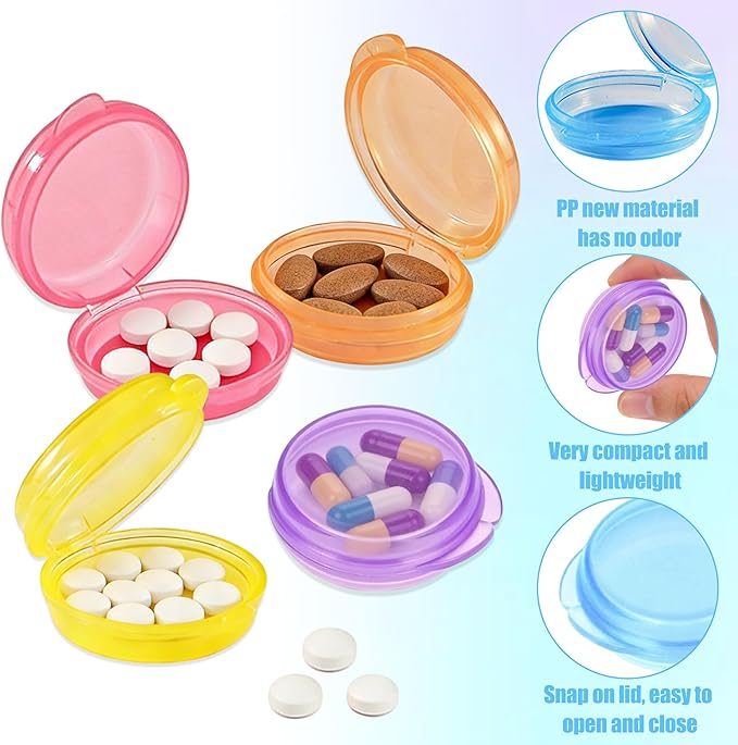 21 Pcs Small Pill Box, Travel Pill Case Portable Portable 7 Day Daily Pill Organizer Mini Medicine Storage Container for Pocket Purse Cod Liver Oil Storage Box Earplug Case（7 Colors）