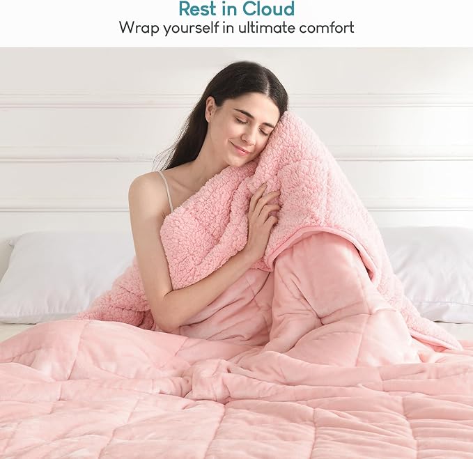 Cottonblue Sherpa Fleece Weighted Blanket 20lbs for Adults, Fluffy Cozy Plush Blanket 20 pounds, Queen Size Weighted Blankets 60”x80”, Warm and Cozy Hug Blanket for Queen/King Size Bed, Blush Pink
