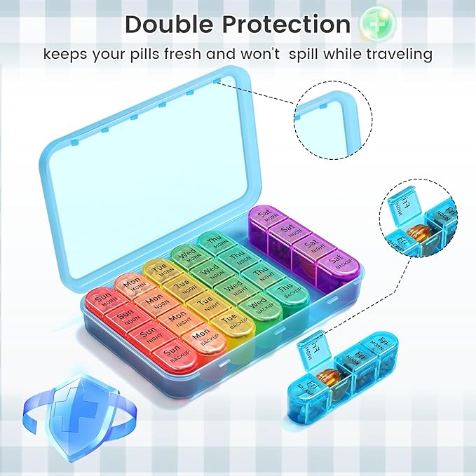 Daviky Pill Organizer, Daily Pill Box 7 Day, Weekly Pill Organizer 4 Times a Day, Large Travel Pill Case with 28 Compartment to Hold Medicine, Vitamin and Supplement (Blue)