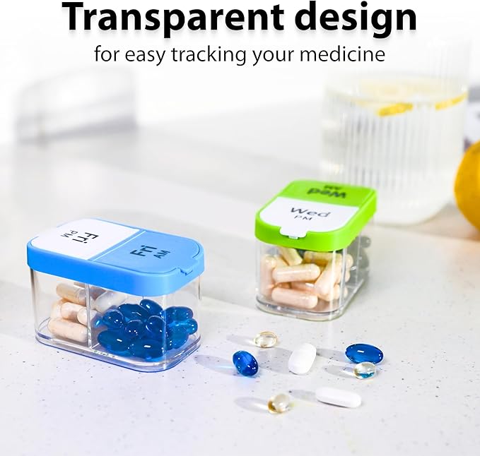 Extra Large Weekly Pill Organizer - XL Vitamin Holder with 7 Detachable AM PM Compartments - Portable Medicine Dispenser for Home and Travel, Big Supplement Container for Weekly or Daily Use, Blue