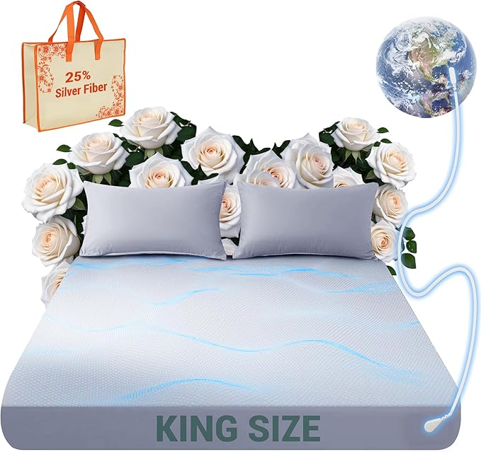 Grounding Sheets King,75% Organic Cotton +25% Silver Fiber, Grounding Fitted Sheet Can Improve Sleep and Sub-Health, Anti-Static,with 15 ft Gounding Wire(Gray,76"x80"x13")