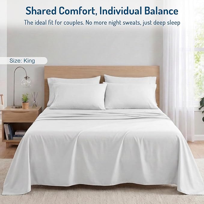 Degrees of Comfort Coolmax® Cooling Bed Sheets King Size for Hot Sleepers, Moisture Wicking Sheet Set for Night Sweats, Deep Pocket, Ultra Soft, Cozy for All Seasons, White 4 Pieces