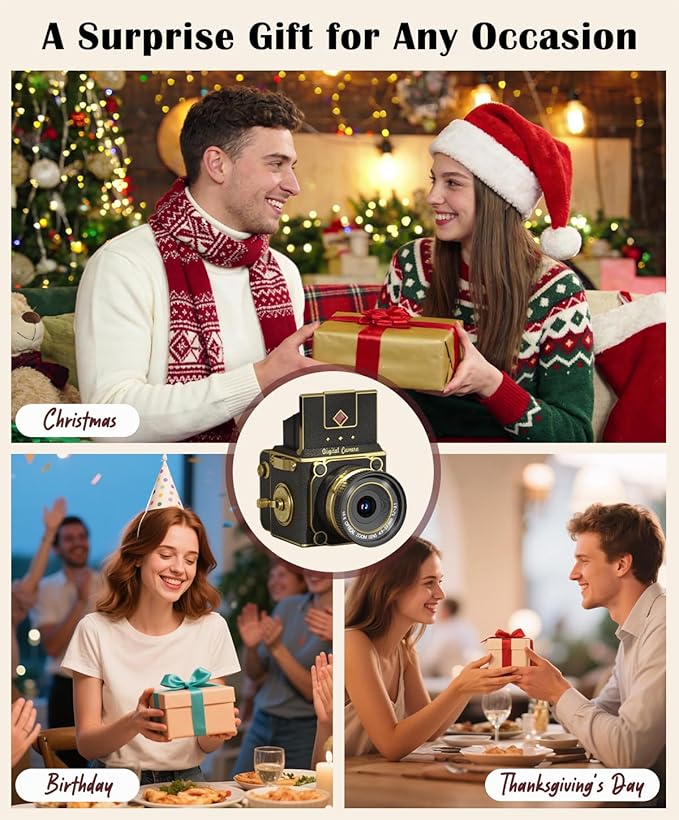 2.7K Digital Camera, Portable Vintage Digital Camera for Vlogging, Retro Cameras for Photography, Compact Point and Shoot Digital Camera for Teens, Kids & Beginners, Digital Video Camera Black