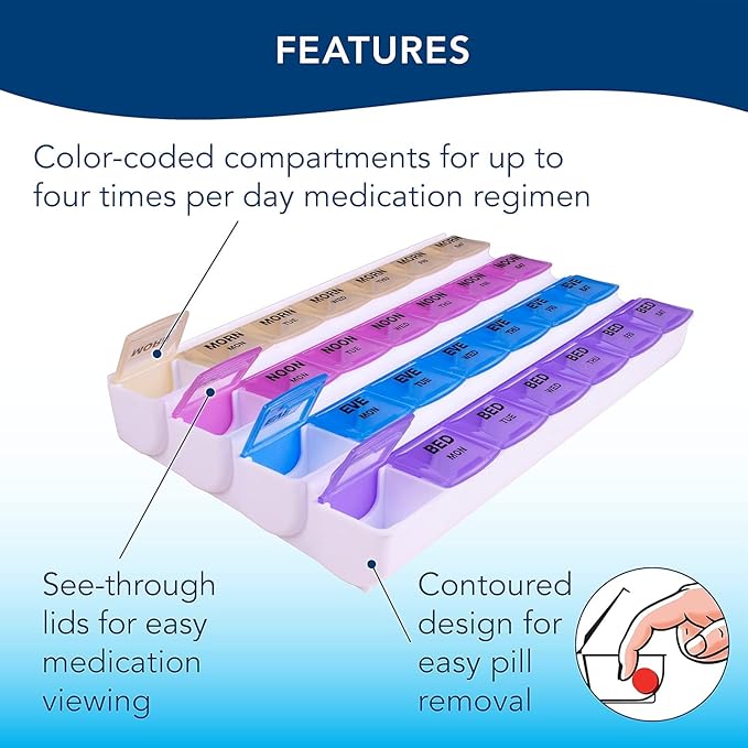 Apex 7-day Mediplanner Medicine Pill Organizer with Ultra Pill Cutter & Splitter with Retracting Blade Guard, Vitamin Organizer, Medication Travel Case and Medicine Splitter for Medication Management
