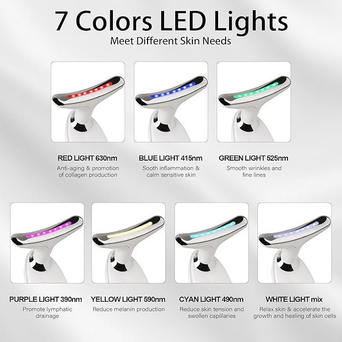 Red Light Therapy for Face, 7 Color LED Facial Light Therapy Wand for Skin Care at Home Blue Light Therapy Face Massager Tool for Neck (White)