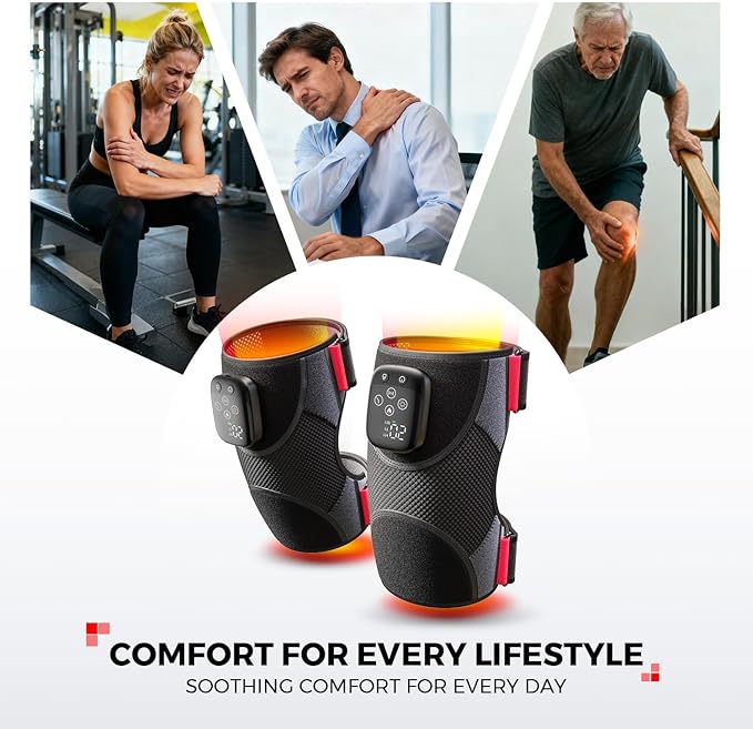 LTW Knee Massager with Heat and Red Light, Cordless Heated Knee Brace with 3 Heat/3 Vibration/5 Light Levels, 72 Red Lights with 660nm & 850nm, 5000mAh Massager for Knee Elbow Shoulder