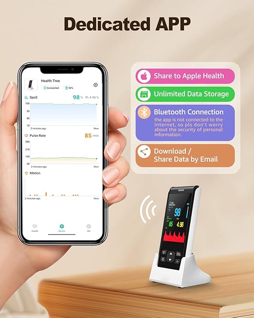 Pulse Oximeter Fingertip Infant Pulse Oximeter for Kids Overnight Continuous Pulse Oximeter Rechargeable Baby Oxygen Monitor Handheld Pulse Ox for SpO2 and Pulse Rate Continuous Baby Monitoring