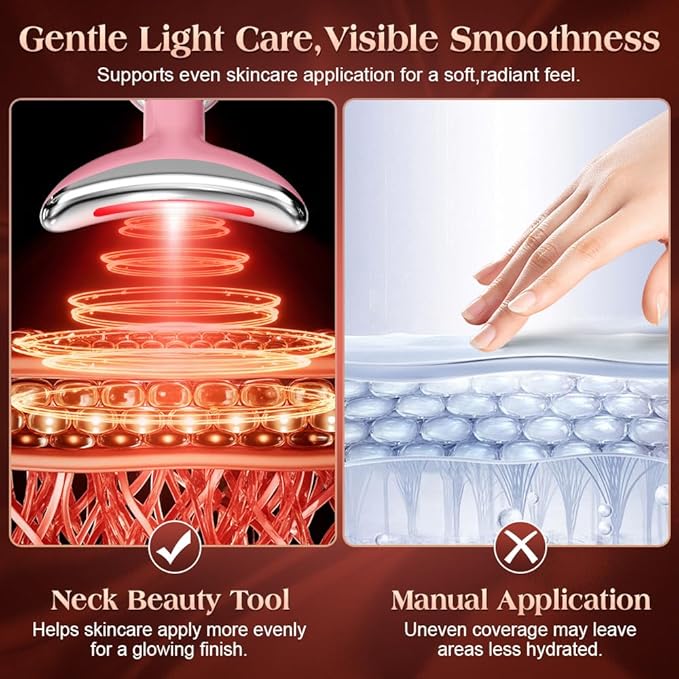 Face and Neck Massager Tool with Heat & 3 Light Therapies, Smart Vibration, Red-Light-Therapy and EMS Modes, Gua Sha Facial Tools for Face and Neck Skin Care and TMJ Relief (Pink)