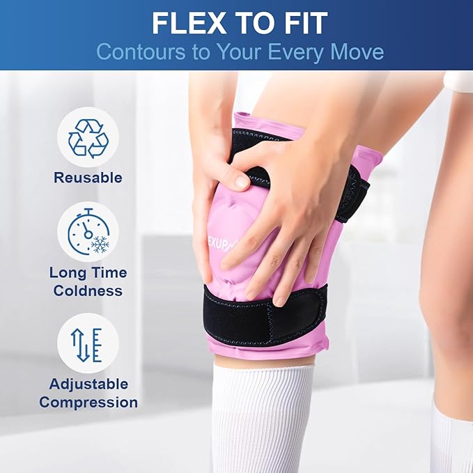 APEXUP Ice Pack for Knee Pain Relief, Large Reusable Wrap After Surgery, Flexible Gel Cold Pack for Injuries, Pain Relief for Back, Shoulder, Elbow, Ankle and Leg (Pink, XXL, 1PK)