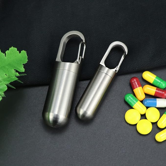 Keychain Waterproof Locking Pill Holder, Titanium Pill Container, Daily Pill Organizer Portable Travel Pill Case Box, Airtight Pill Storage Bottle for Purse Pocket Outdoor Camping