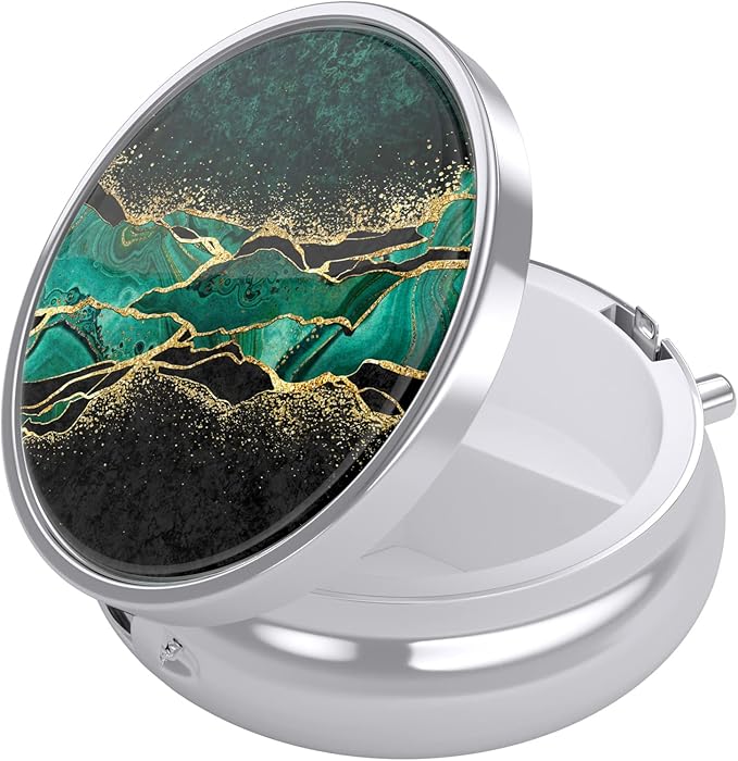 Nipichsha Pill Box, Small Pill Case for Purse & Pocket, Cute Travel Medicine Organizer, Portable Medicine Container Holder to Hold Vitamins, Medication, Fish Oil & Supplements, Teal Marble