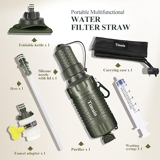 Timain Portable Personal Water Filter Straw Water Filter Survival Gear for Emergency Preparedness, Outdoor Activities, Travel, Camping, Hiking, Fishing, Hunting