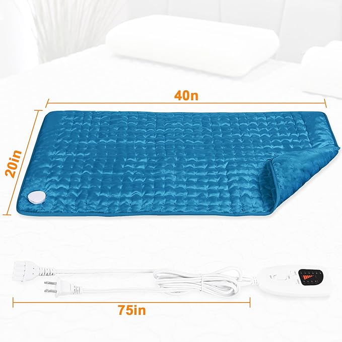 Deepsoon Heating Pad,Electric Heating Pads for Back,Neck,Abdomen,Moist Heating Pad for Shoulder,Knee,Arms,Legs,Dry/Moist Heat & Auto Shut Off,Christmas Gifts for Men and Women,Blue,40x20 Inch