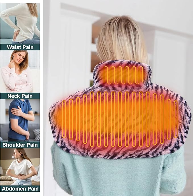 Weighted Heating Pad for Neck and Shoulders, Pasonio Large Electric Neck Shoulder Heated Wrap for Cramps and Pain Relief - 2.4lb Hot Heat Pad with Moist & Dry Heat Therapy, Washable- (18"x22") - PFH02
