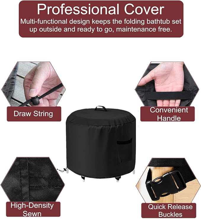GS Alderaul Portable Ice Bath Tub Cover - Dustproof, Waterproof with Windproof Hem - Outdoor Ice Bath Barrel Cover for Cold Plunge Tub
