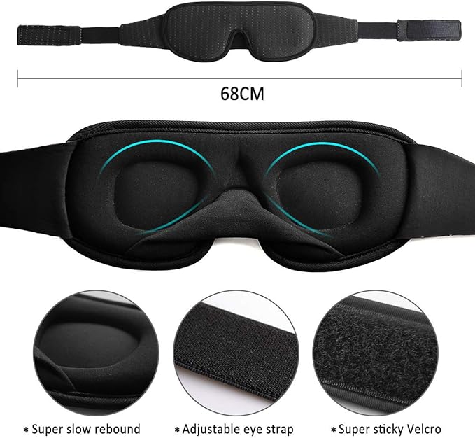 LEEKEN 3D Sleeping Eye Mask - 100% Lights Blockout Sleep Mask for Men Women, Cool Sports Fabric Eye Cover for Travel/Nap/Night Sleeping,Comfortable and Breathable