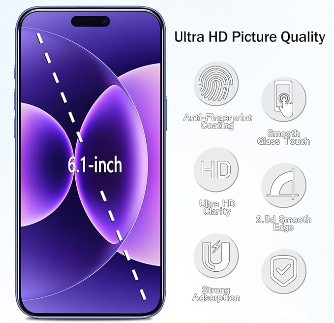 HPTech 2 Pack Anti Blue Light Screen Protector for iPhone 16 / iPhone 15 Eye Protection Tempered Glass Film, Easy to Install, Bubble Free