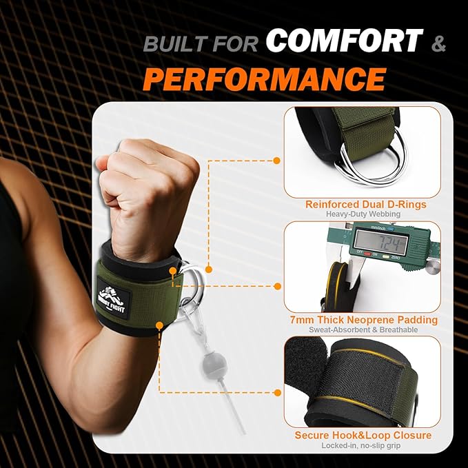 Wrist Cuffs with Dual D-Rings – Secure & Comfortable Support for Cable Machine Workouts, Lateral Raises, Arm Strength Training, and Triceps Exercises