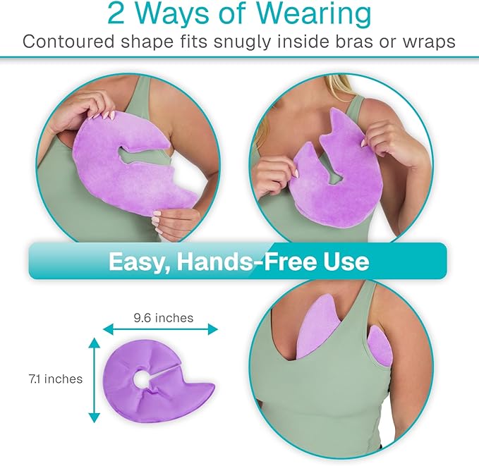 Arctic Flex Breast Ice Packs - Hot & Cold Therapy, Surgery Recovery Supplies - Heating & Cooling Gel Pad for Breastfeeding, Engorgement, Mastitis Relief, Sore Nipples, Lactation (Purple)