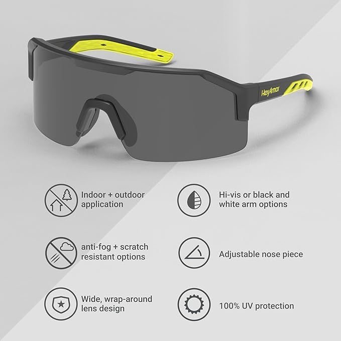 HexArmor Shockwave Safety Work Glasses | ANSI Z87+, 100% UV Protection, Anti-Fog or Scratch Resistant, Polarized