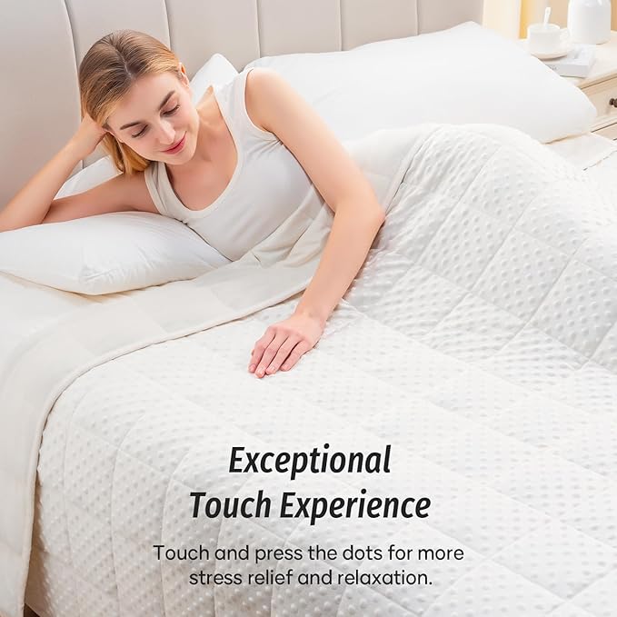 Wemore Minky Dot Weighted Blanket for Adults Queen Size 12 lbs, Soft Cozy Heavy Blanket for Bed and Couch, Breathable Blanket for All-Season with Glass Beads, White 60 x 80 inches
