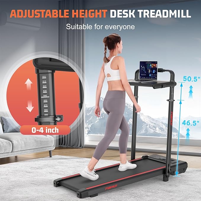 FUNMILY Upgrade Walking Pad Folding Treadmill with 12%/15% & Handle Bar, 3.5HP Foldable Under Desk Compact Treadmills for Home/Office/Gym, 400+lb Capacity, Shock Absorption
