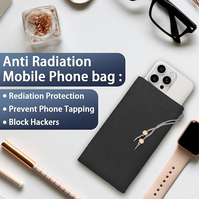 EMF Cell Phone Sleeve fo Phone Pouch, High-Shield EMF Blocking Pouch, 100% Silver Fibers forDigital Security, Signal Blocking, Anti-EMP Radiation Bag for Privacy Protection. (Black)