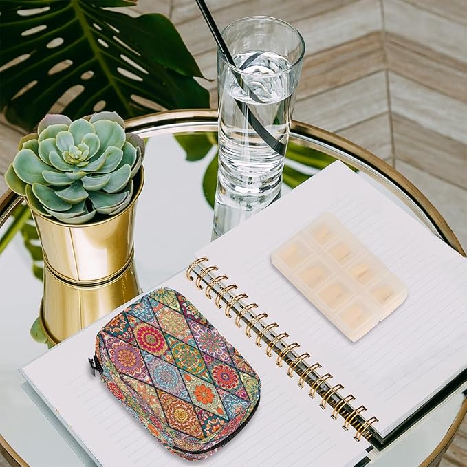 Color Mandala Geometric Bohemian Travel Pill Organizer Box Weekly Portable Pill Case Daily Pills 7 Day Small Birth Control Pills Container Removable Compartments for Medicine Vitamins Fish Oil
