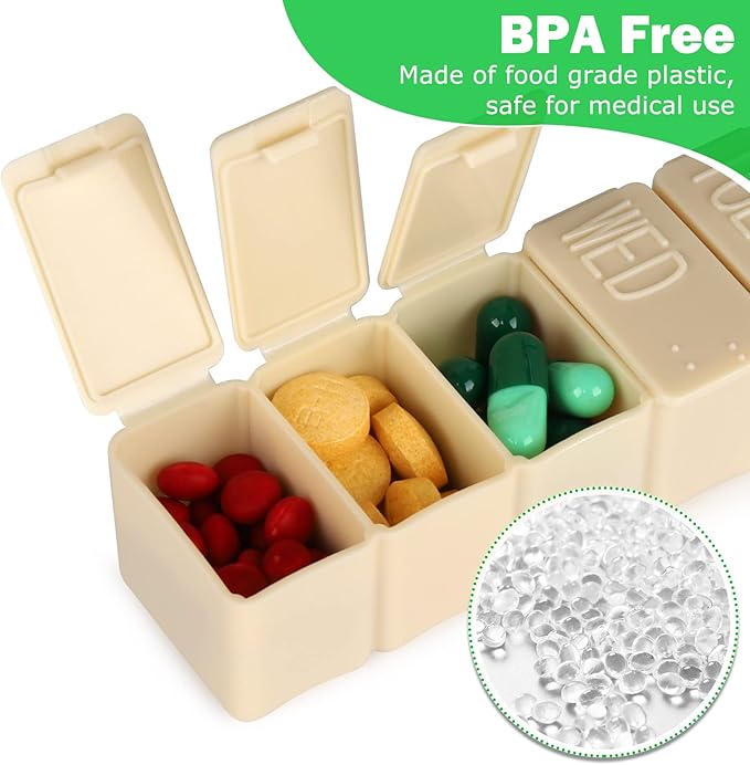 2Pack Weekly Pill Organizer,7 Days Pill Cases Travel Daily Pill Box Medicine Organizer Pill Box 7 Day Pill Organizer Weekly for Fish Oil, Calcium Tablets Supplements (Pink+Beige)