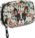 Fustylead Vivid Boston Terrier and Vibrant Flowers Pill Organizer Travel Bag, Small Portable Pill Case Cute for Vitamin Fish Oil Supplements Medicine Organizer with Zipper