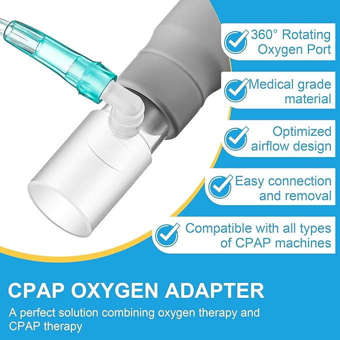 4 Pack Oxygen Enrichment Adapter, Oxygen Adapter Enrichment Port Connector fits CPAP Tubing Hose, Medical Grade Universal CPAP Tube Connector Compatible with Heated and Non Heated Tube