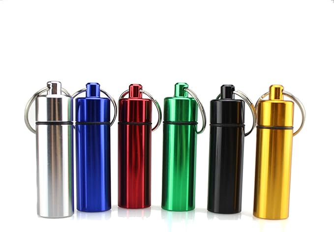3 Size Waterproof Aluminum Pill Box Case Capsule Bottle Cache Drug Holder Keychain Container Colorful 6pcs, /L