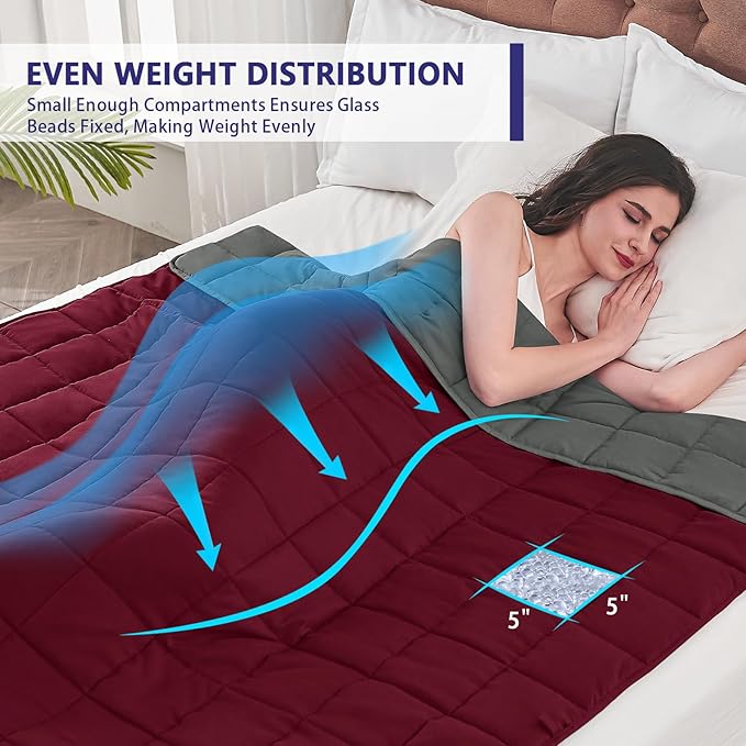 yescool Weighted Blanket for Adults (15 lbs, 60" x 80", Red Grey) Cooling Heavy Blanket for Sleeping Perfect for 110-130 lbs, Queen Size Breathable Blanket with Premium Glass Bead, Machine Washable