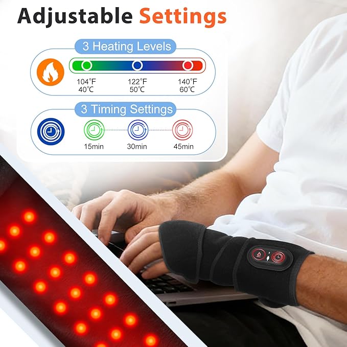 Cordless Heating Pad for Arm Elbow Wrist Leg Pain Relief, Red Light Knee Ankle Heating Pads, Heated Elbow Brace Wrap Heating Pad for Arm, Wrist, Ankle, Leg with 3 Heating Levels & Auto Shut-Off Timer