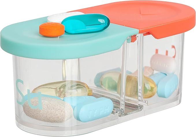 Sagely Smart XL Weekly Pill Organizer AM/PM - Medicine Storage Organizer with Reminder Alarm App (Large Enough to Fit Fish Oil, Cod Liver Oil, Vitamin D Supplements & Vitamins) (Mint Blue/Coral)