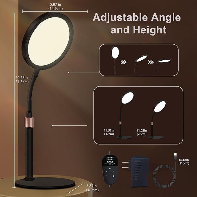 Light Therapy Lamp, UV-Free 10000 Lux Sun Therapy Light with 360° Gooseneck & 9 Brightness Happy Therapy Desk Lamp for Lift Mood (Black)