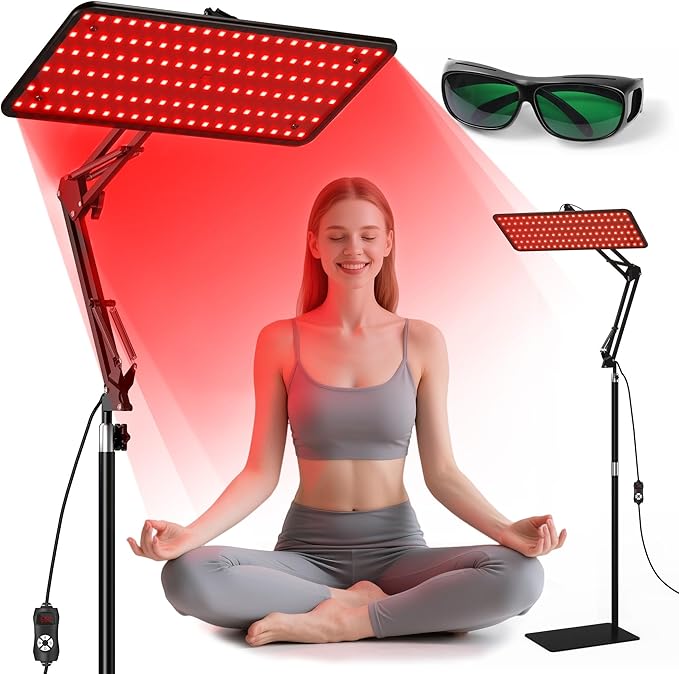 Morfone Red Light Therapy for Body Face - Infrared Light Therapy Lamp 660nm, 850nm, 940nm Tri-Wavelength LED Beads Panel with Height Adjustable Stand for Home Use, Gift for Women Girls, S