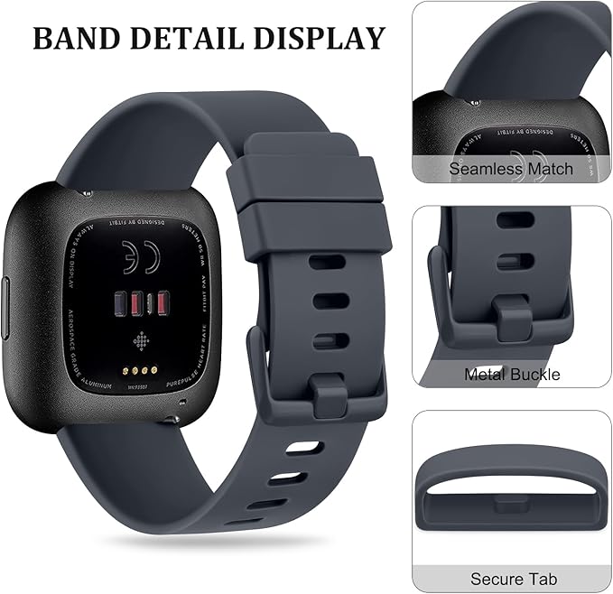 Mugust Sport Bands Compatible with Fitbit Versa 2 / Fitbit Versa /Versa Lite/Versa SE, Classic Soft Silicone Replacement Wristbands Straps for Fitbit Versa 2 Smart Watch Women Men (Large,Midnight