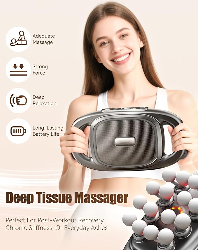 Deep Tissue Massager for Pain Relief, 16 Head Massage Gun Deep Tissue with 3 Modes & 30 Levels, 16 Heads Massager for Back, Shoulders, Legs, Body, Increase Intimacy(White-16Head)
