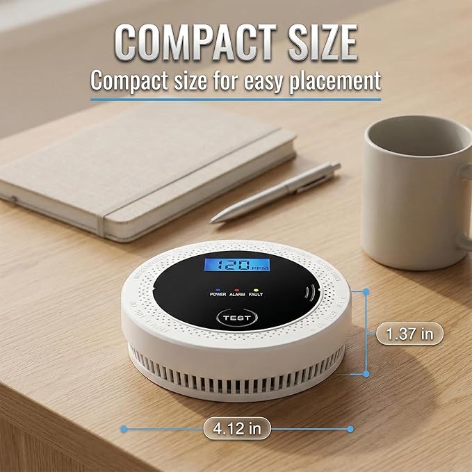 2 in 1 Smoke and Carbon Monoxide Detector, CO & Smoke Detectors with LCD Display, Battery-Powered CO Alarm, 85dB Alert, Easy Installation for Home Safety