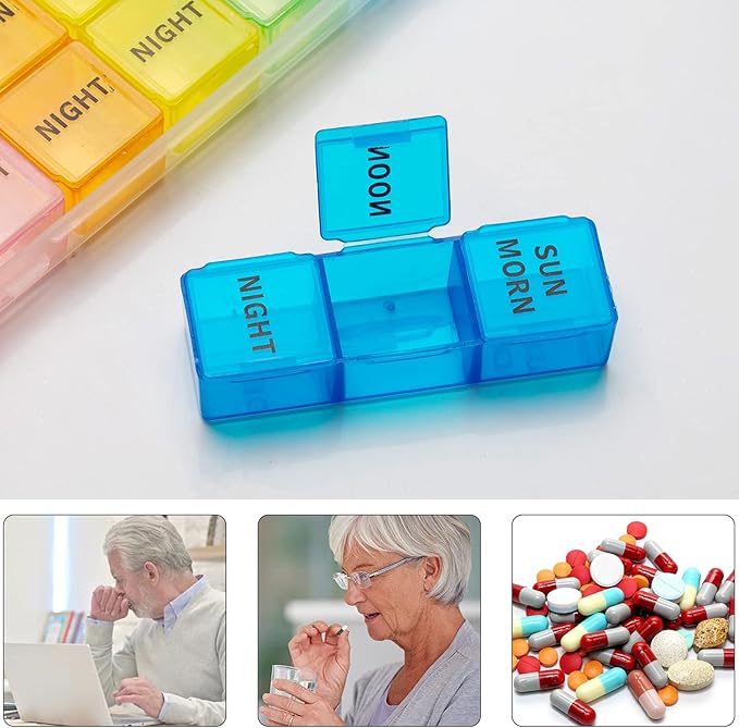 kiniza Small Weekly Pill Organizer, 3 Times a Day Travel Box with Open Design Holder Compartments Moisture-Proof Portable Friendly Case for Supplements, Vitamin, Medication