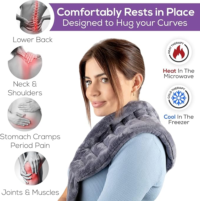 Microwavable Heating Pad for Back Pain Relief – Moist Heat Pack for Neck & Shoulders – Microwave Wheat Bag with Long Ties – Reusable Hot Cold Therapy Wrap for Cramps, Stress & Muscle Relaxation M 71”